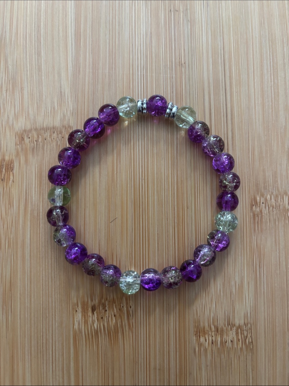 Purple and Light Green Beaded Bracelet